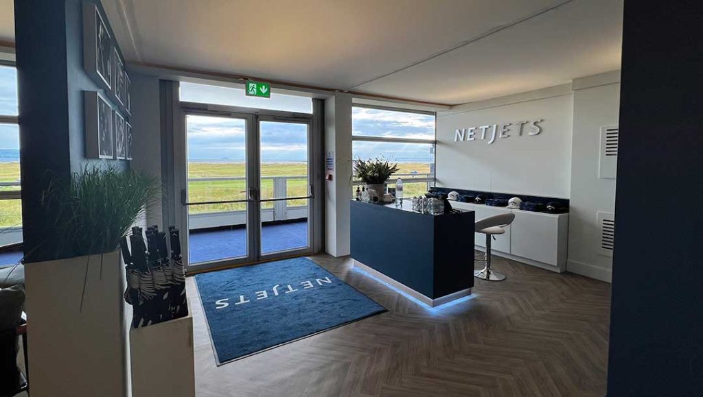 netjets private aircraft solutions lounge area designed and built by production bureaus team, using sustainable materials