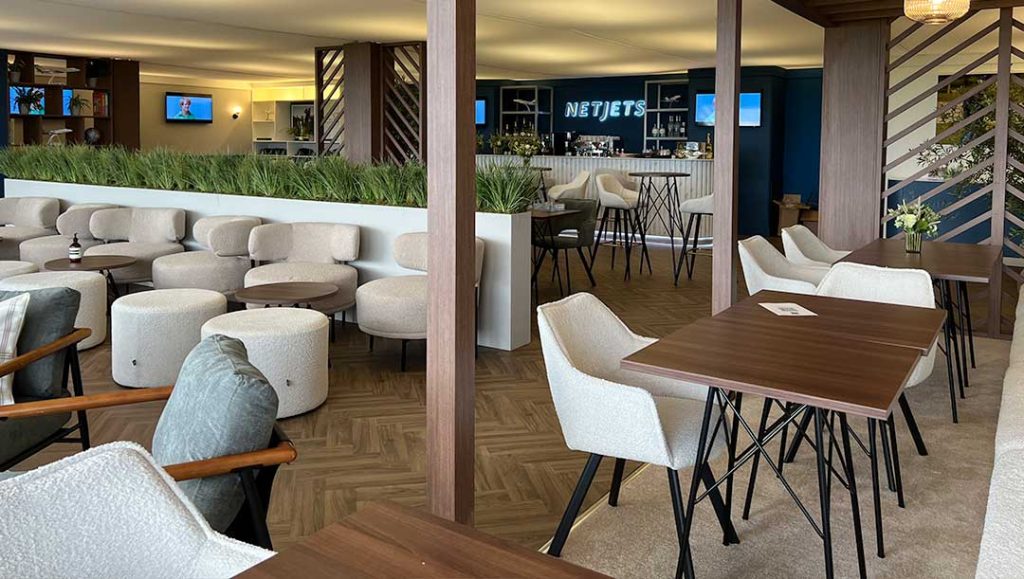 netjets private aircraft solutions lounge area designed and built by production bureaus team, using sustainable materials