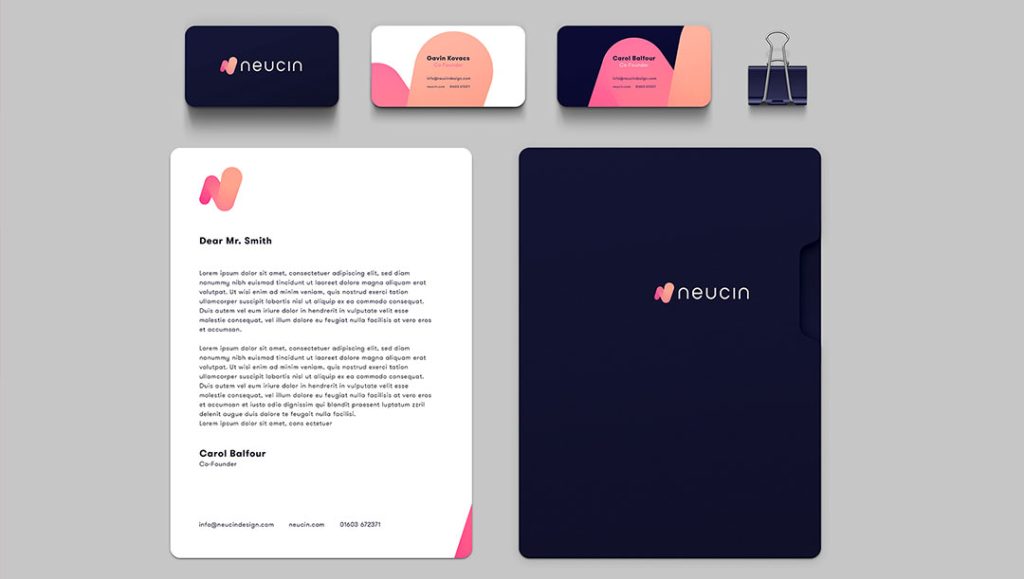 norfolk medical product design company neucin working with production bureau team on a complete rebrand new brochures, business cards