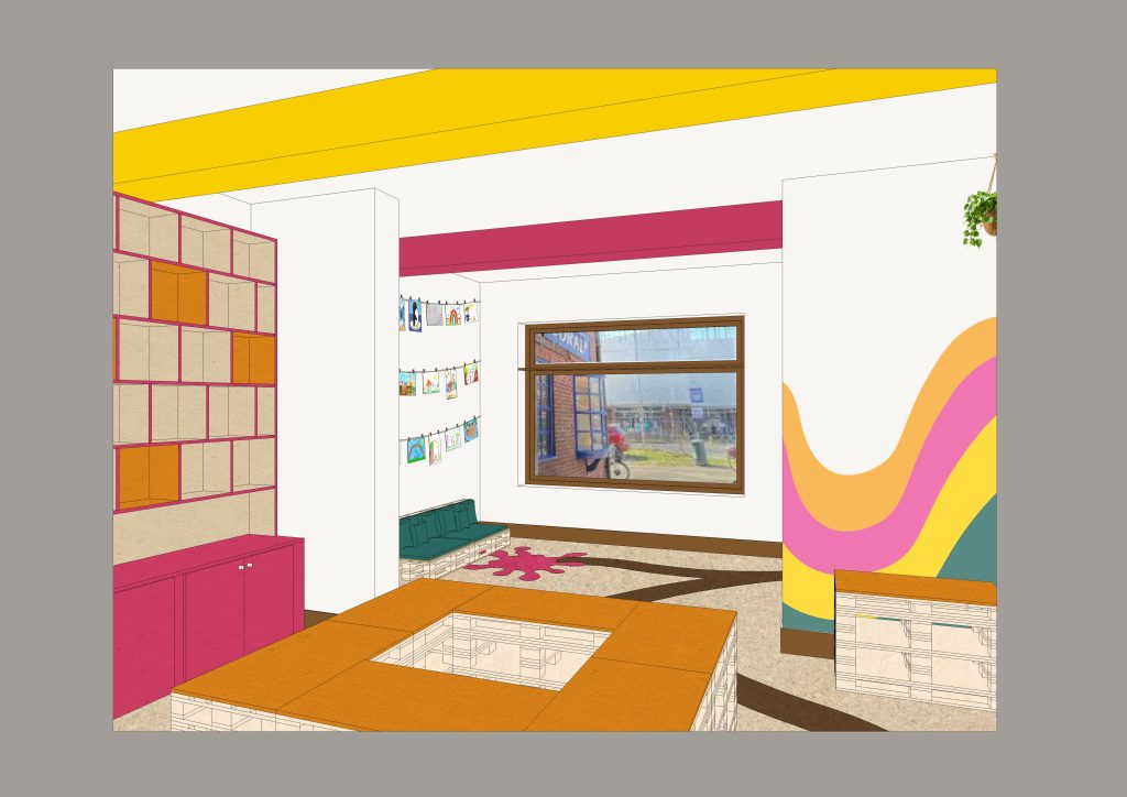 production bureau spatial and set team designing clare school indoor shop space