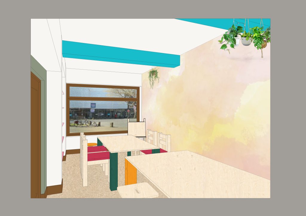 production bureau spatial and set team designing clare school indoor shop space