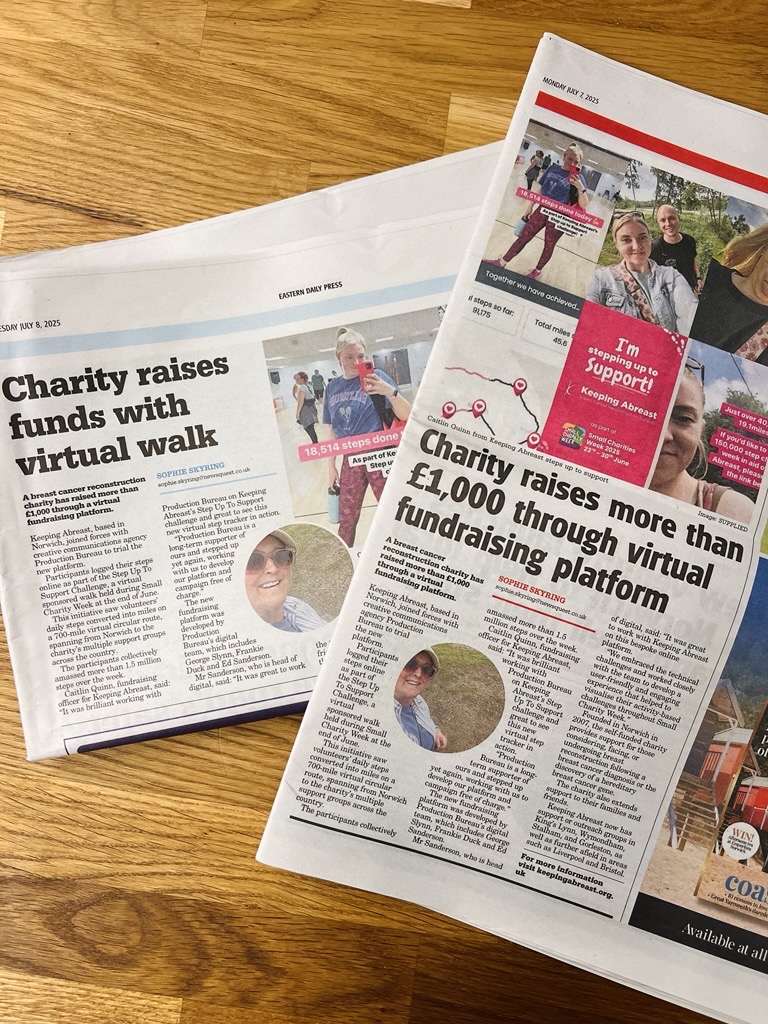 keeping abreast step up to support mobile application made by production bureau digital team for raising awareness and money for breast cancer newspaper article